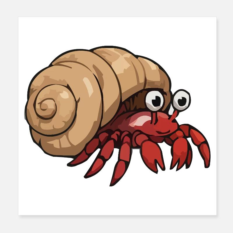 Cartoon Krabbe mit Muschelschale Poster 20x20 cm