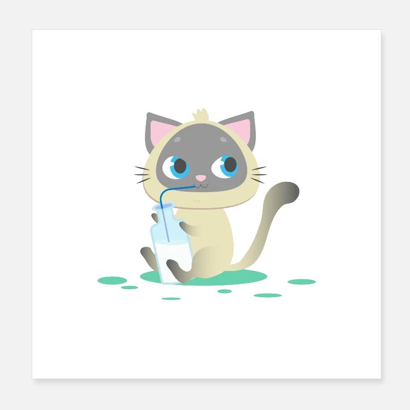 Cat drinks milk, kitten, meow, cat, kitten Poster 8" x 8" (20x20 cm)