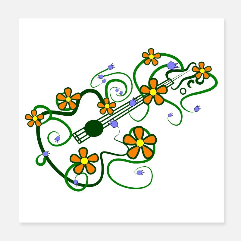 Floral pattern with guitar and interlaced tendrils Poster 8" x 8" (20x20 cm)
