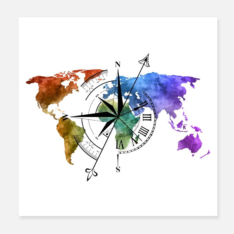 Boussole globe-trotter Poster 20 x 20 cm