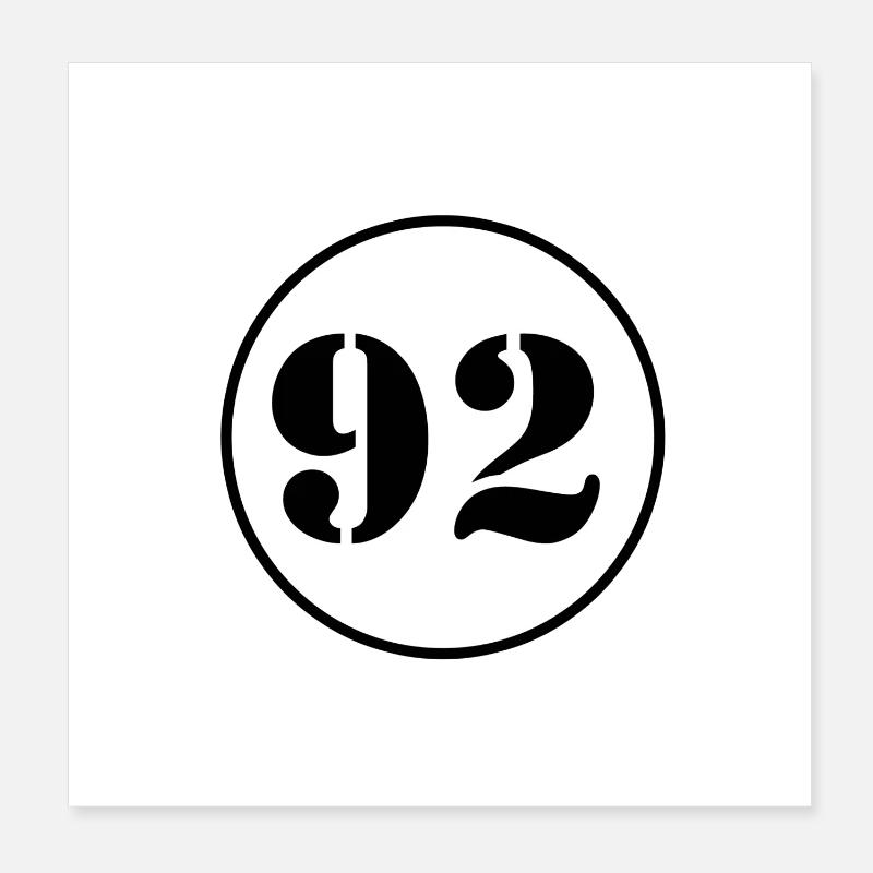 NUMMER 92 Zweiundneunzig Geburtstag Geschenk Poster 20x20 cm