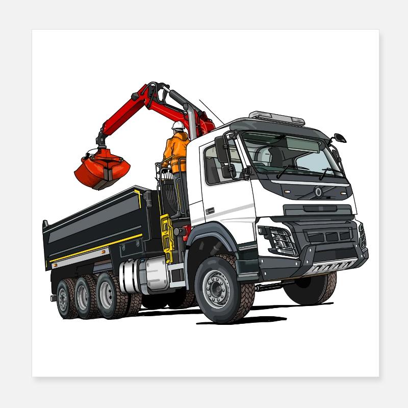 LKW mit Kran Poster 20x20 cm