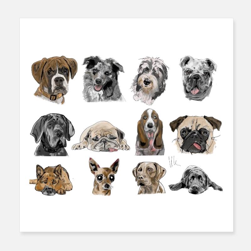 Chiens - Poster 20 x 20 cm - blanc