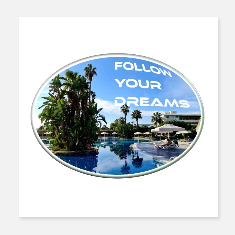 Rêves Vacances Suivre Soleil Plage Palmiers Poster 20 x 20 cm