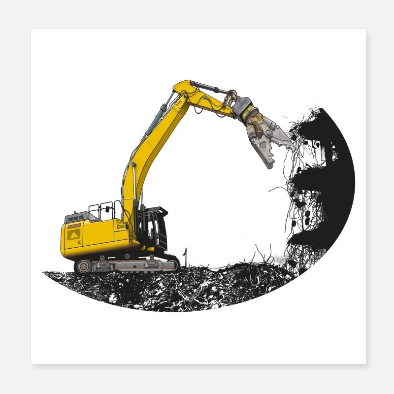 Abreißbagger mit Schrottschere Poster 20x20 cm