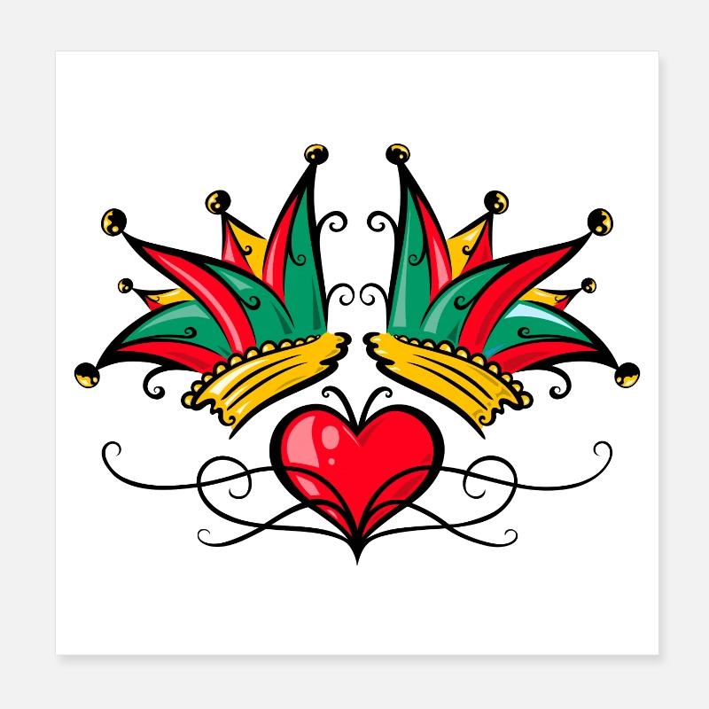 Fool's Cap Carnival Heart Tattoo Poster 8" x 8" (20x20 cm)