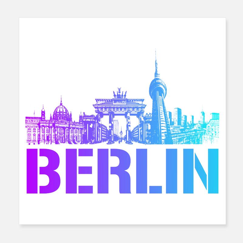 Berlin Skyline mit Berliner Wahrzeichen Poster 20x20 cm