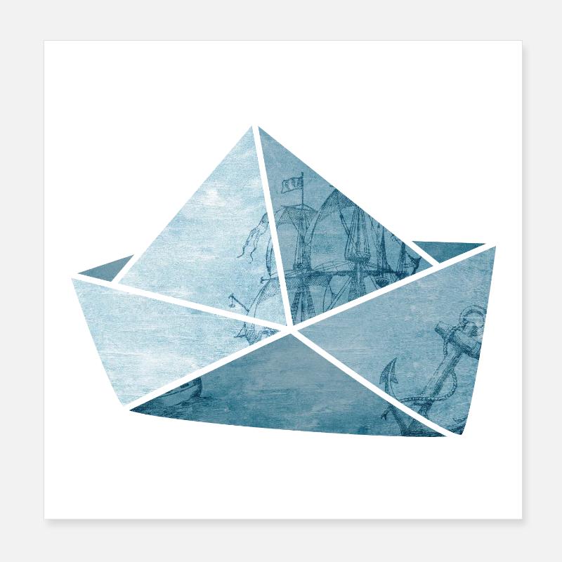 Papierboot Anker See Meer Schiff Urlaub Boot Poster 20x20 cm