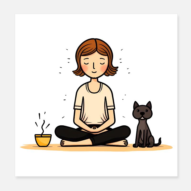 Yoga Dog and Coffee Poster 20x20 cm