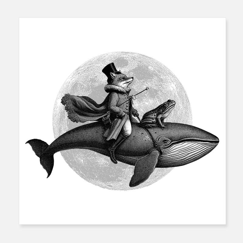 True Moon Love – A fox flies on a whale Poster 8" x 8" (20x20 cm)