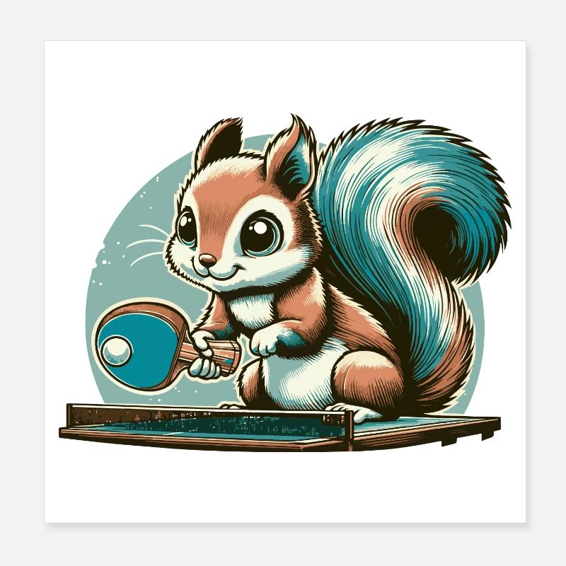 Cute cartoon squirrel playing table tennis Poster 8" x 8" (20x20 cm)