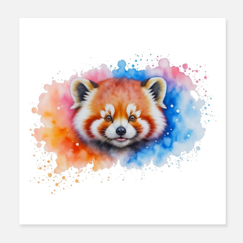 Watercolor Red Panda Splash Poster 8" x 8" (20x20 cm)