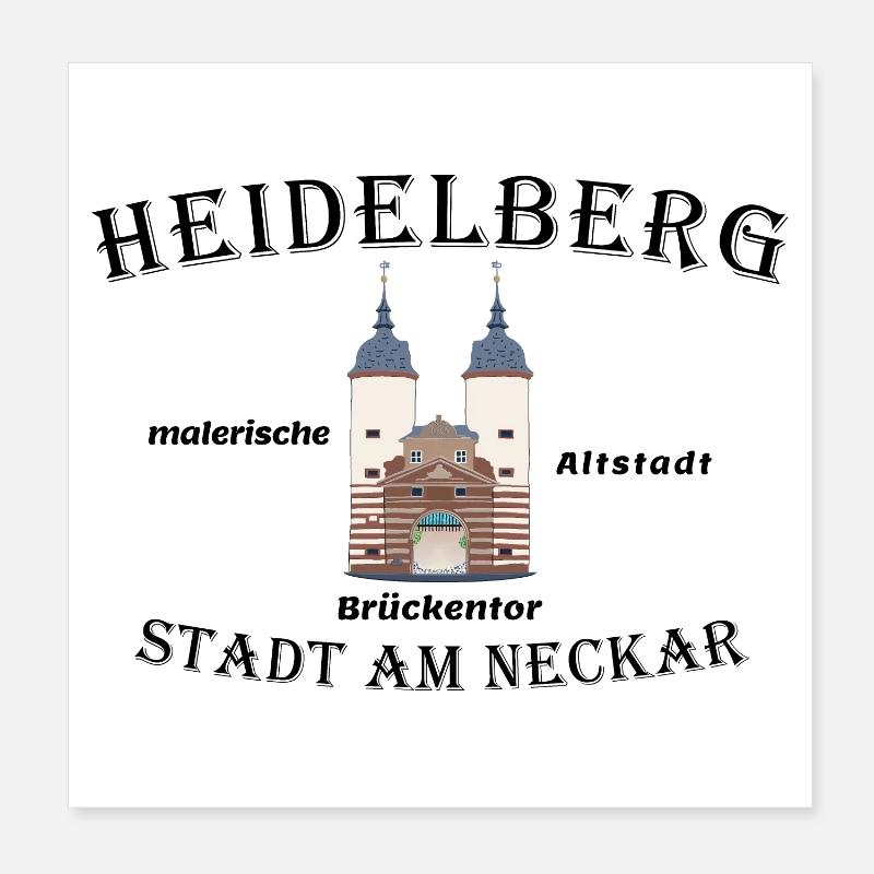 Heidelberg Bridge Gate, drawing, Germany Poster 8" x 8" (20x20 cm)