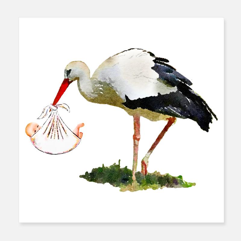 Stork with baby in a sling Poster 8" x 8" (20x20 cm)