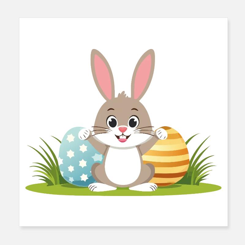 Happy Easter bunny with colorful Easter eggs Poster 8" x 8" (20x20 cm)