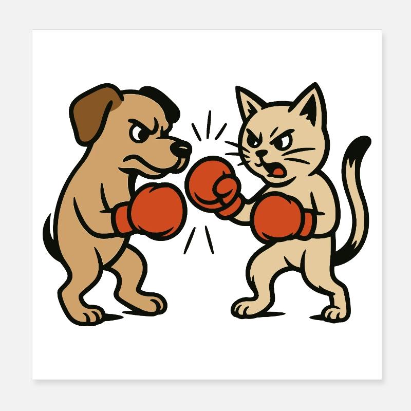 Haustier Kampf Katze Hund Boxen Boxkampf Duell Poster 20x20 cm