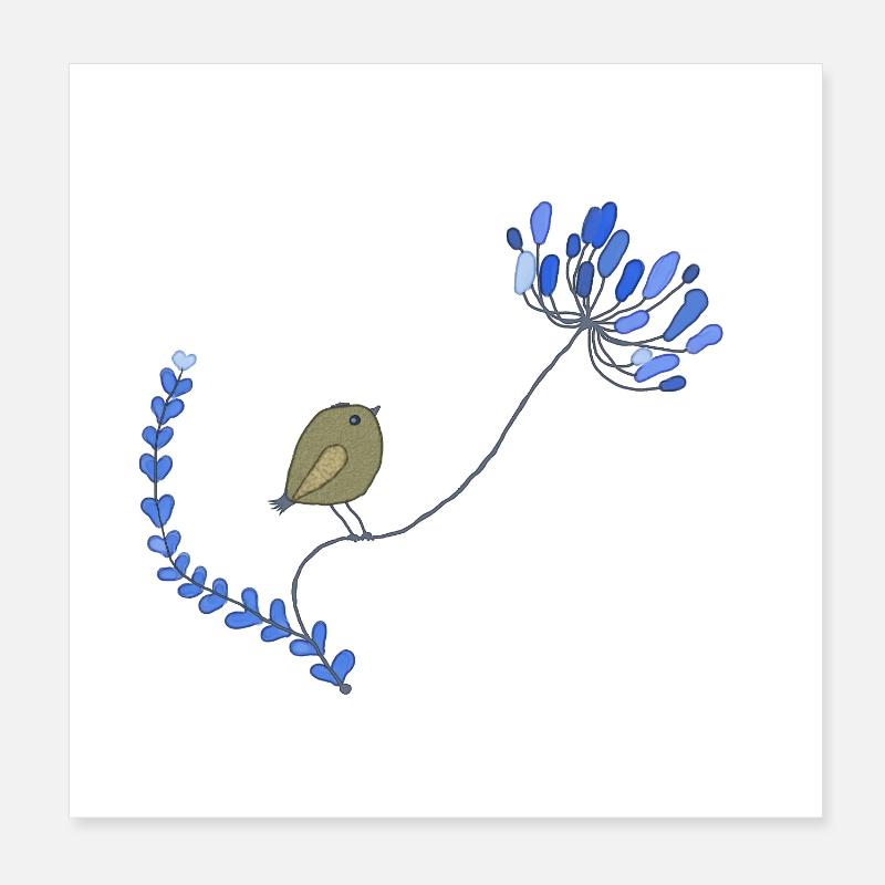 Vogel mit Blume Poster 20x20 cm