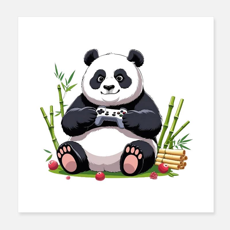 Cute Panda with Gaming Controller Poster 8" x 8" (20x20 cm)