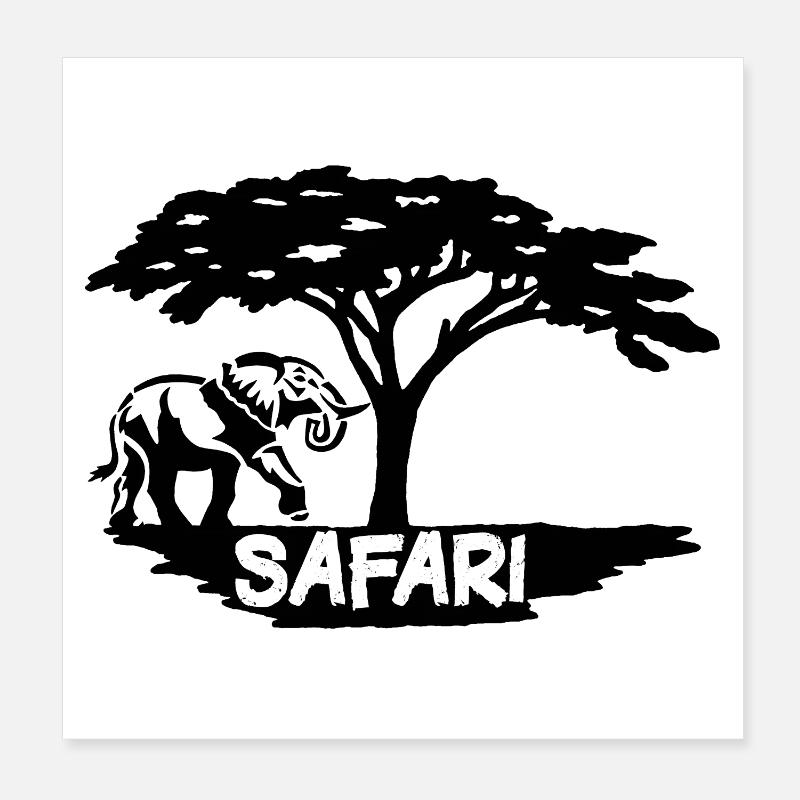 Safari et éléphant noir Poster 20 x 20 cm