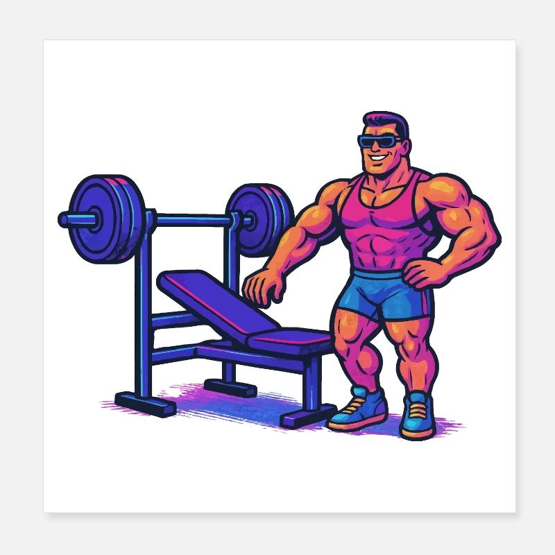 Bodybuilder Gym Comic - Poster 20x20 cm - Weiß