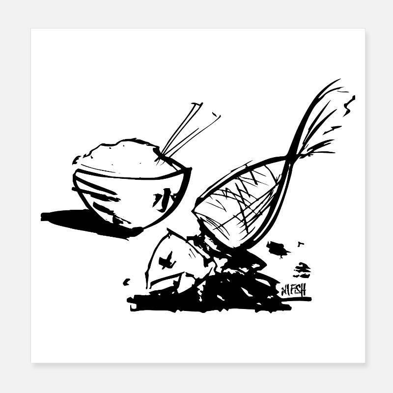 Poisson et riz - Poster 20 x 20 cm - blanc