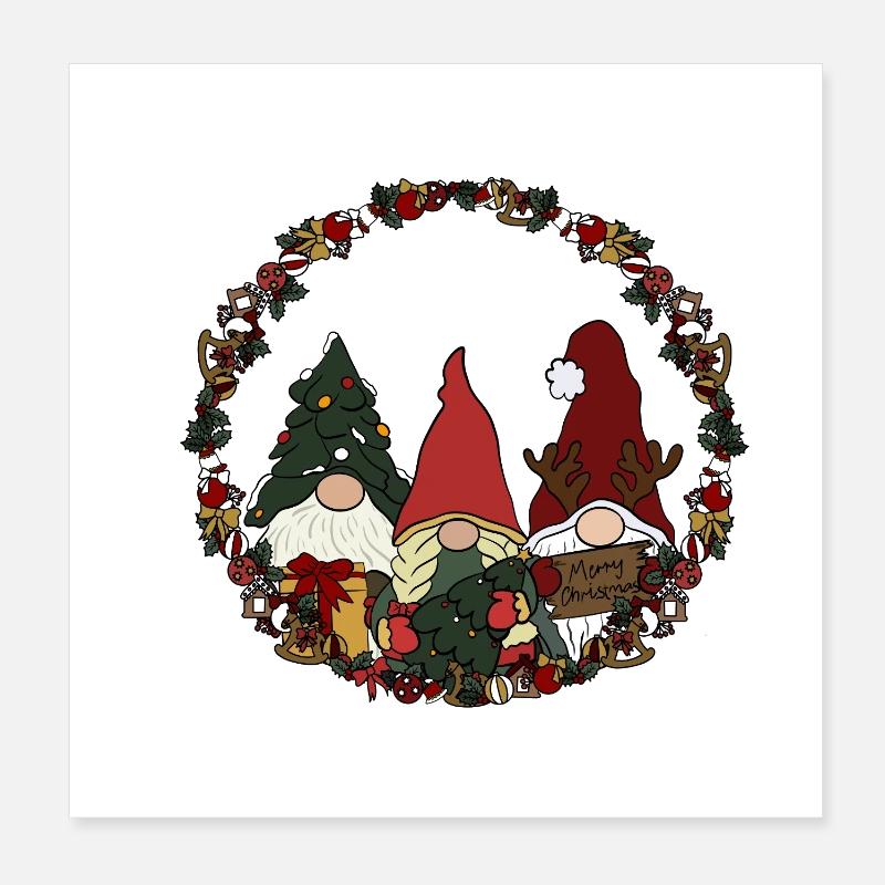 Gnome in Christmas wreath Poster 8" x 8" (20x20 cm)