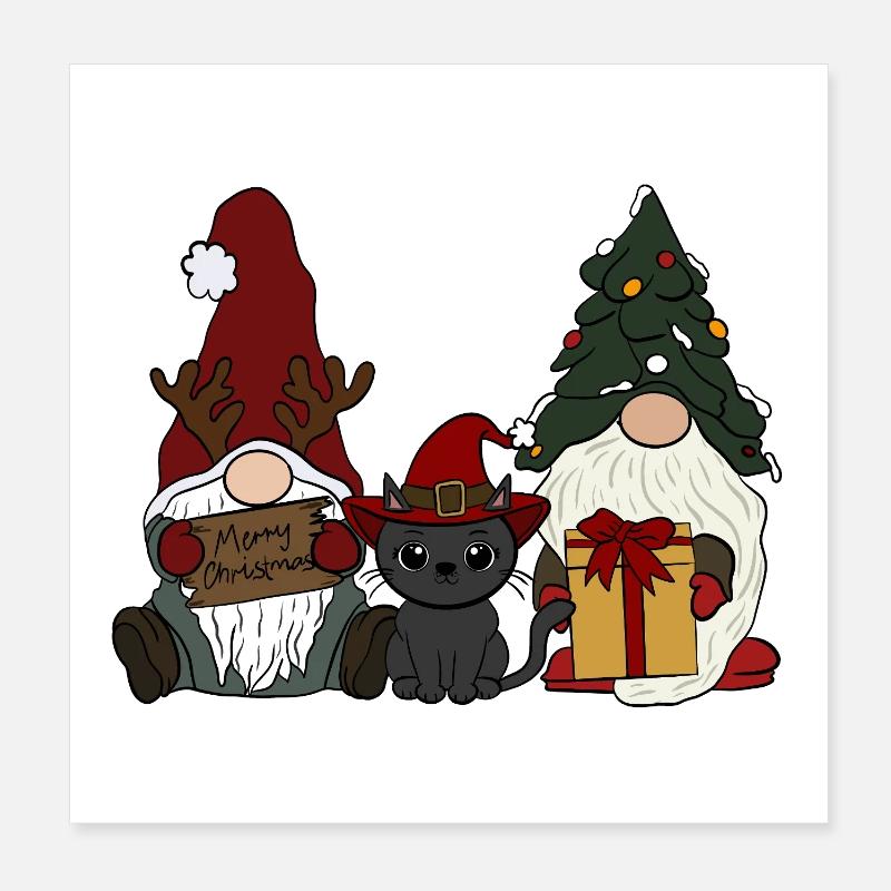 Gnome avec chat - Poster 20 x 20 cm - blanc