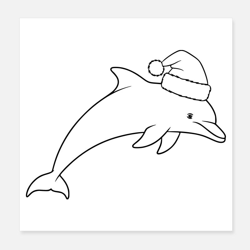 Dauphin de Noël avec un bonnet de Père Noël Poster 20 x 20 cm