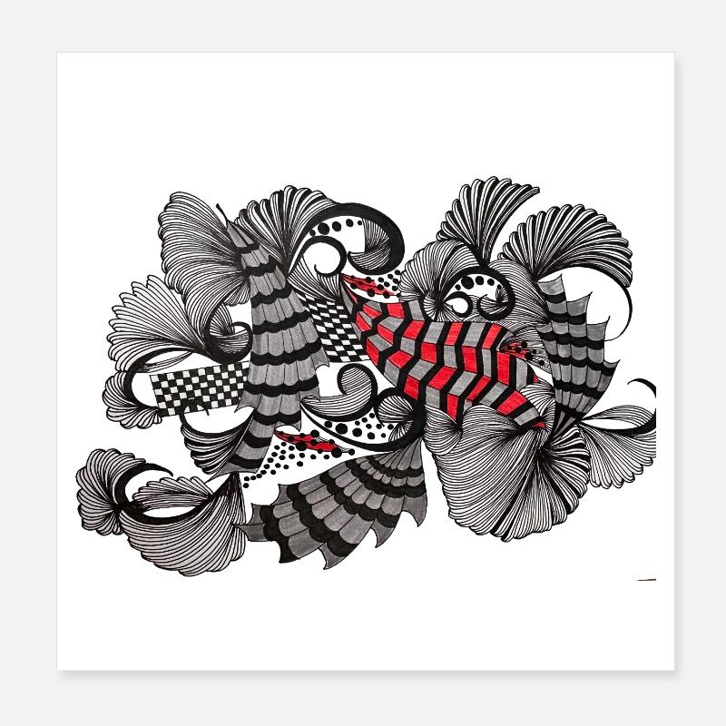 Black White Red Pattern Poster 8" x 8" (20x20 cm)