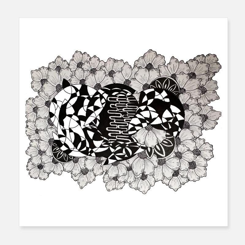 Black Flower Lines Pattern Poster 8" x 8" (20x20 cm)