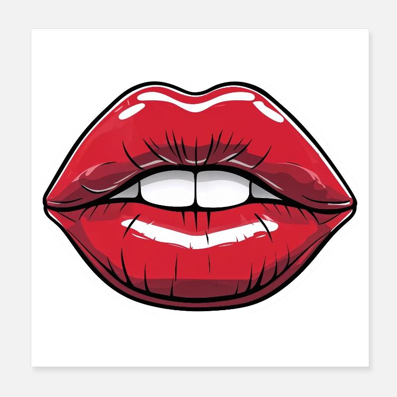 Kissable Lips Comic Style Lip Red Poster 8" x 8" (20x20 cm)