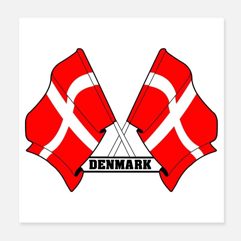 DENMARK – Crossed Flags Poster 8" x 8" (20x20 cm)