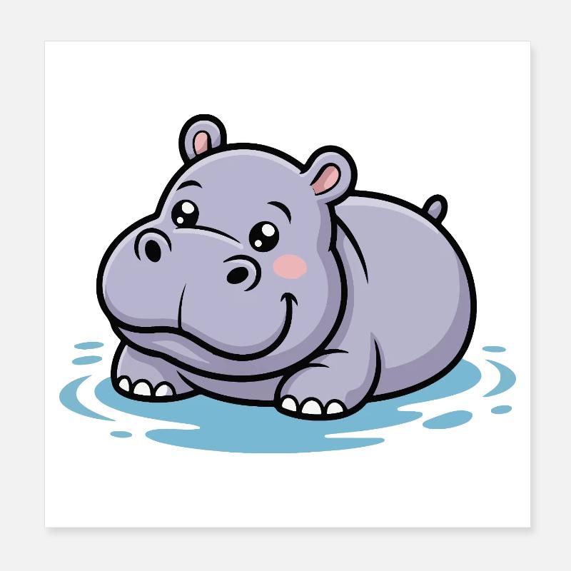 Cute hippo in a puddle Poster 8" x 8" (20x20 cm)