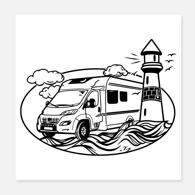 Wohnmobil am Meer  Poster 20x20 cm