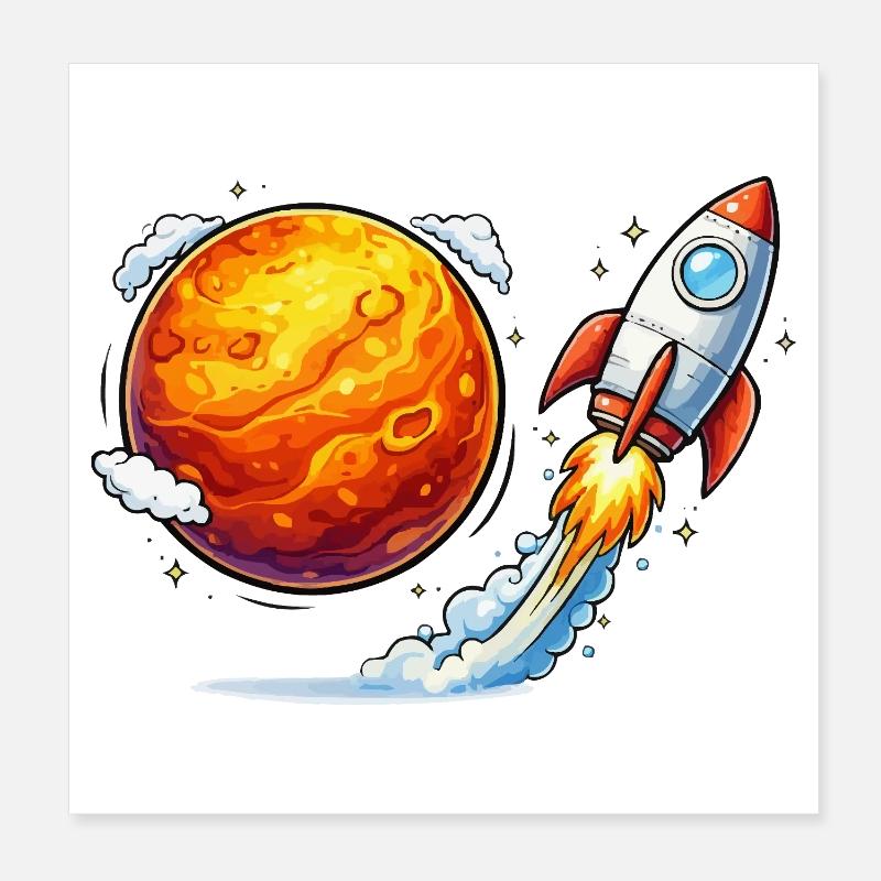 Voyage spatial sur une planète fusée Poster 20 x 20 cm