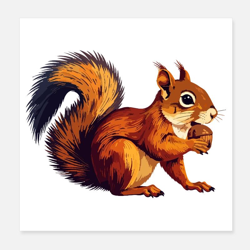 Orange braun Eichhörnchen mit Eichel Nuss Motiv Poster 20x20 cm