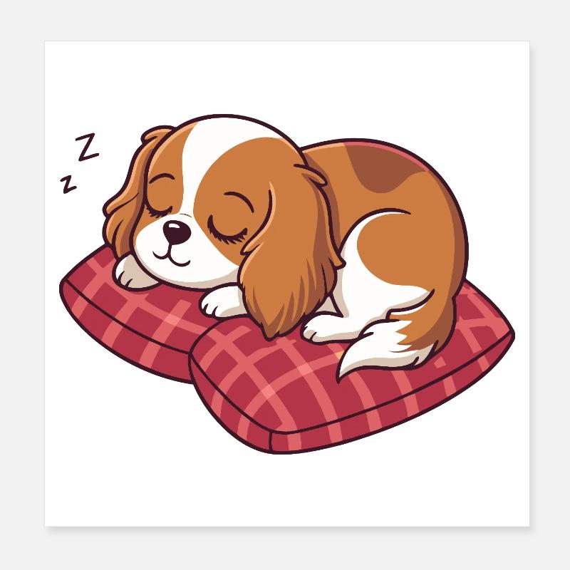Sleeping Puppy on Plaid Pillow Poster 8" x 8" (20x20 cm)