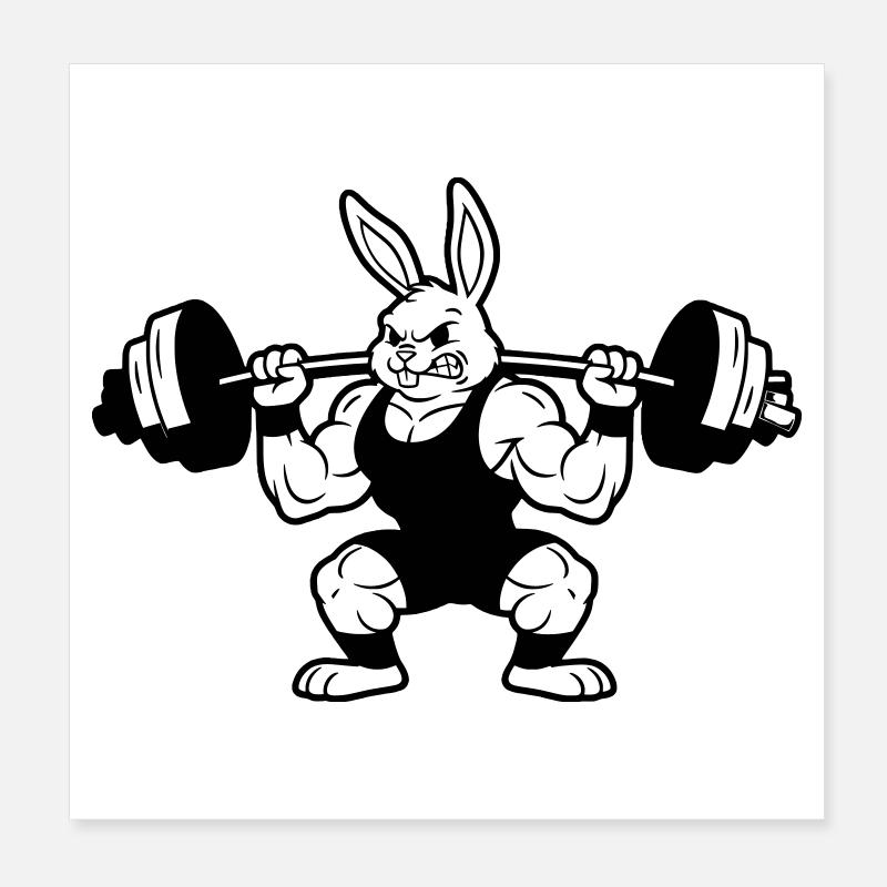 Muscle Bunny Dumbbell Outline Poster 8" x 8" (20x20 cm)