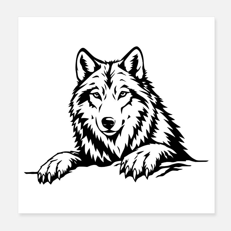 Wolf mit Pfoten schwarz Poster 20x20 cm