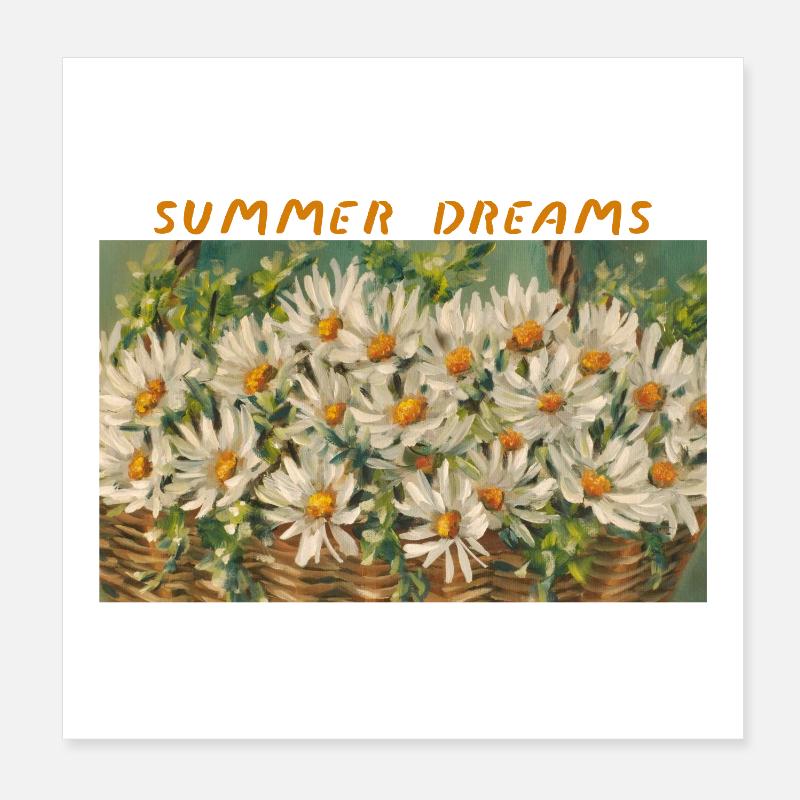 Summer Dreams - Daisy Basket Floral Composition Poster 8" x 8" (20x20 cm)