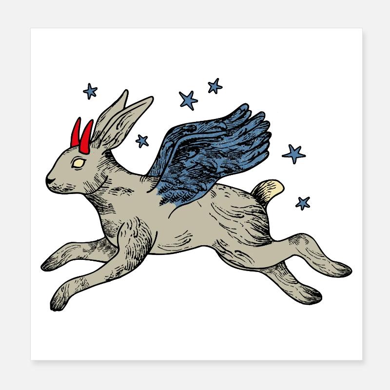 Winged hare in star flight Poster 8" x 8" (20x20 cm)