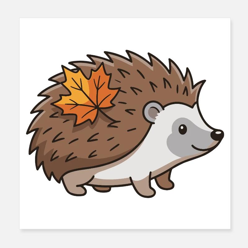 Hérisson Feuille d’Automne, Animal Mignon Poster 20 x 20 cm