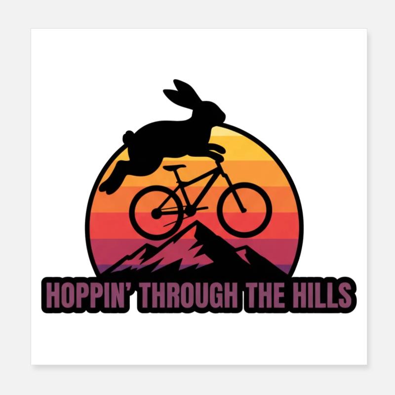 Sautant à travers les collines Vélo rétro Rabbit Poster 20 x 20 cm