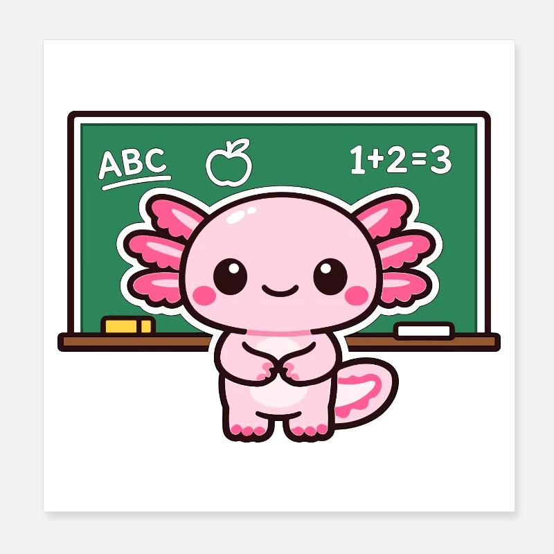 Kawaii apprenant le dragon devant un tableau noir Poster 20 x 20 cm