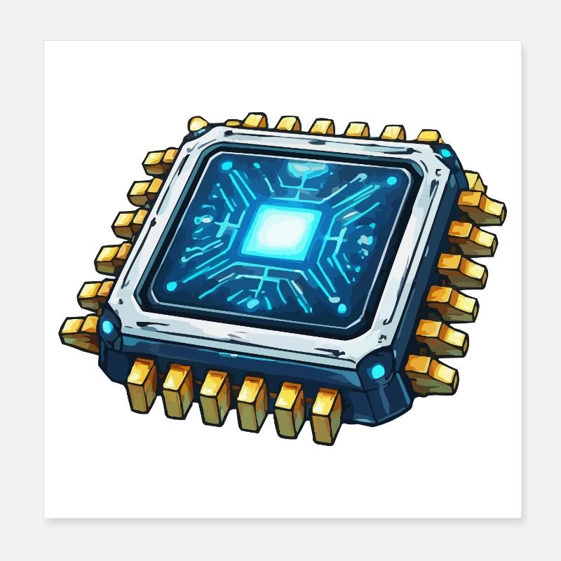Leuchtender Mikrochip Digitalkern Poster 20x20 cm