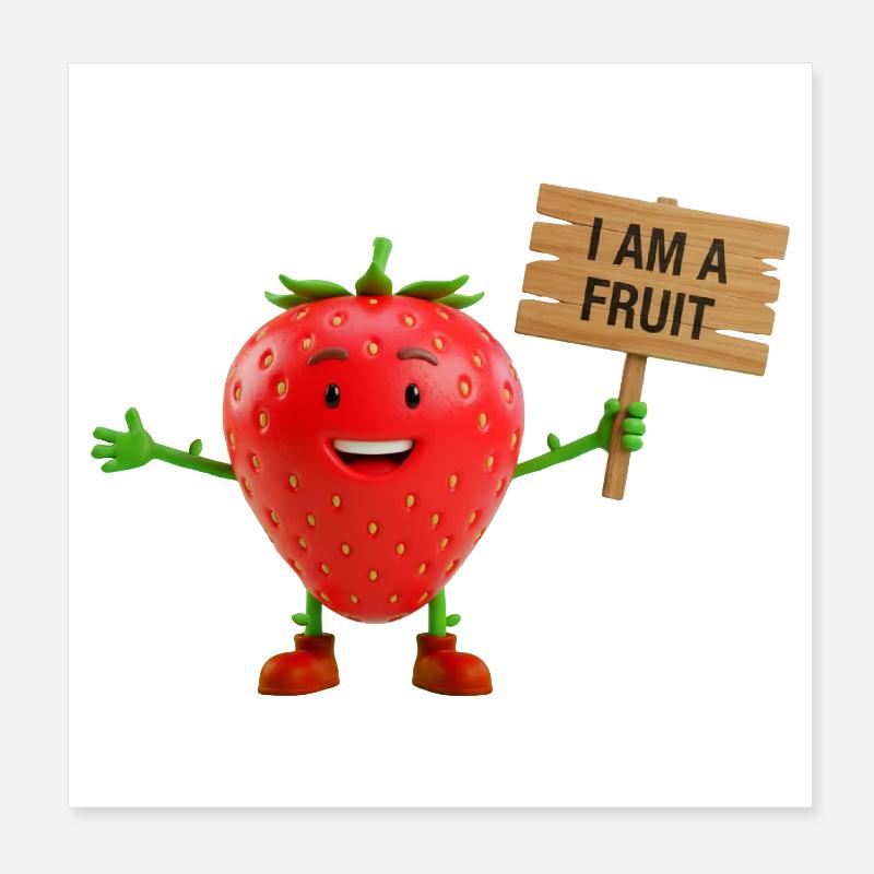 Strawberry with a sign Poster 8" x 8" (20x20 cm)