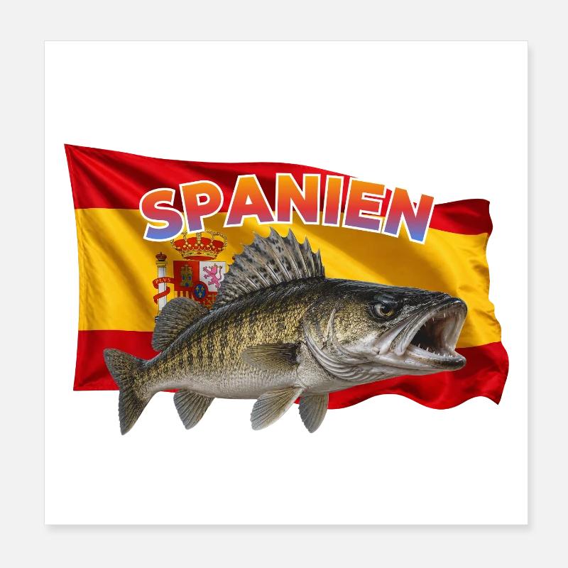 Zander Angeln Spanien - Angelurlaub Design Poster 20x20 cm