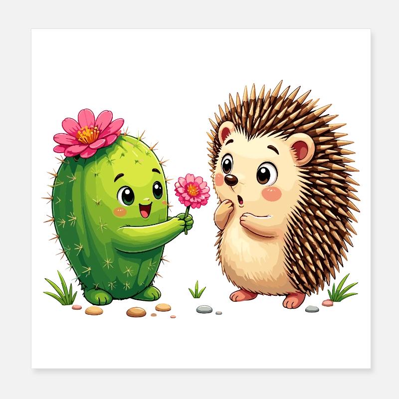 Ami Cactus & Hérisson : L’Amitié de la Fleur Poster 20 x 20 cm
