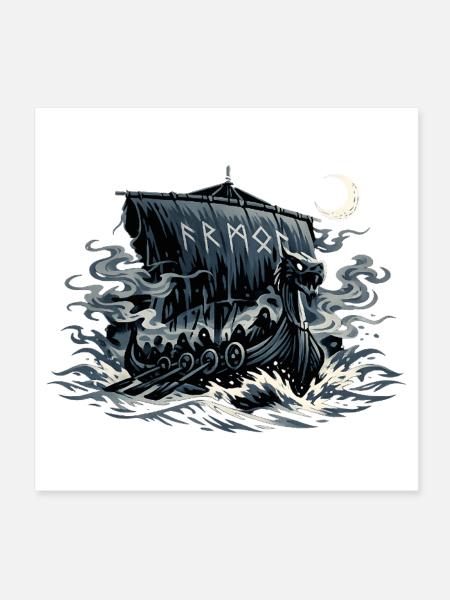 Nachtviking Drachenboot - Poster 20x20 cm - Weiß - Vorne