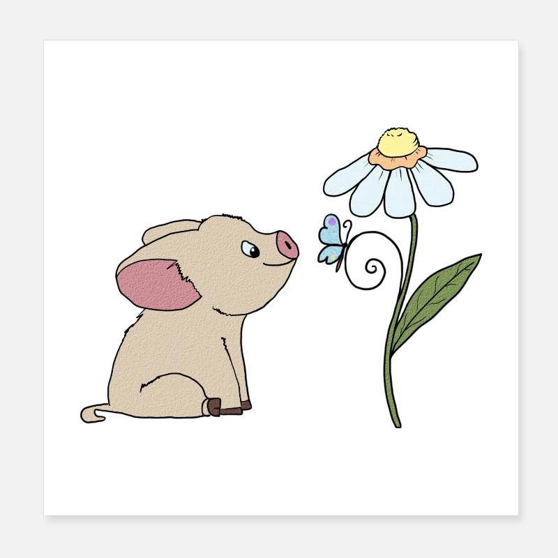 Pig and butterfly - Poster 8" x 8" (20x20 cm) - white